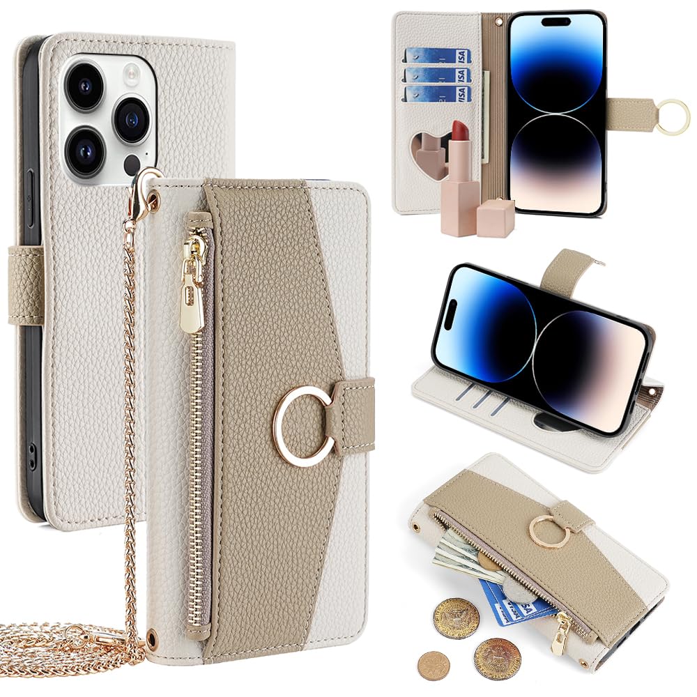 ZORBES Leather Phone Case for iPhone 15 Pro Fashion Women Flip Wallet Phone Case with Cash Zipper Pouches & Card Holders Multifunctional PU Leather Flip Phone Case with Removable Chain Strap ZORBES Leather Phone Case for iPhone 15 Pro Fashion Women Flip Wallet Phone Case with Cash Zipper Pouches & Card Holders Multifunctional PU Leather Flip Phone Case with Removable Chain Strap